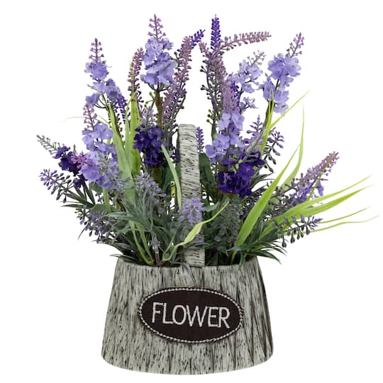 12" Lavender Bouquet in Flower Spring Basket with Handle By Northlight in Purple | Michaels®